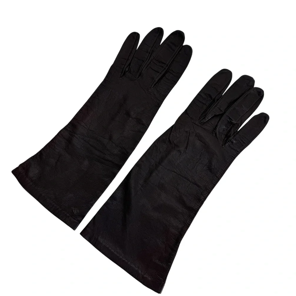 Vintage Regency For Alexander Real Kid Skin Leather Silk Lining Gloves Women